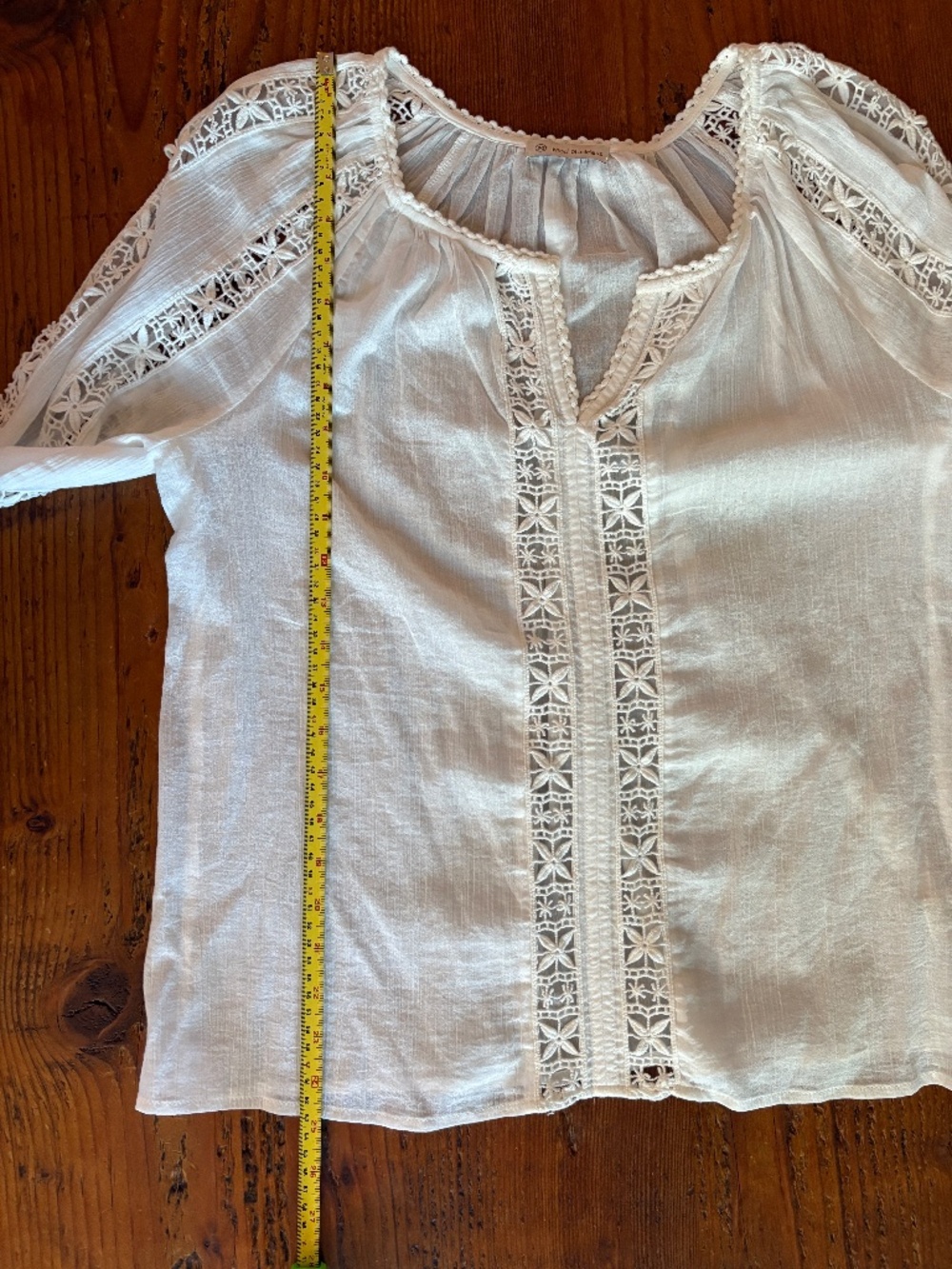 Mod Goddess 100% Cotton White Boho Embroidered Blouse Size Medium Gauze - Picture 9 of 10